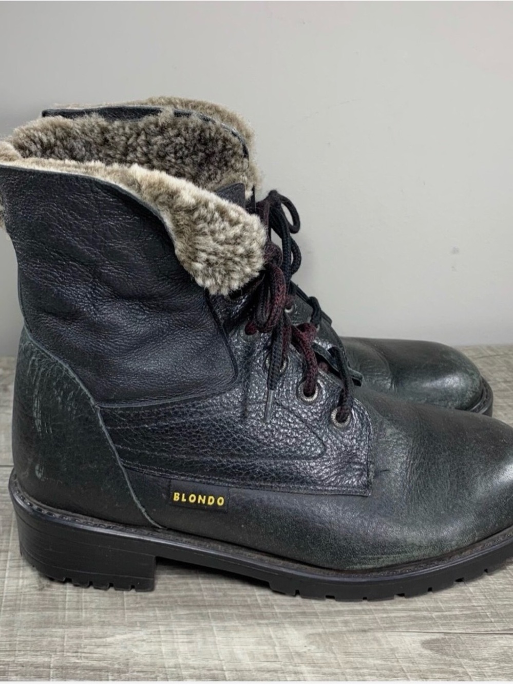 Vintage Blondo Womens Black Leather Shearling Lined Winter Boots Booties 9.5